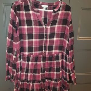 Time and Tru Pink Plaid Long Sleeve Dress